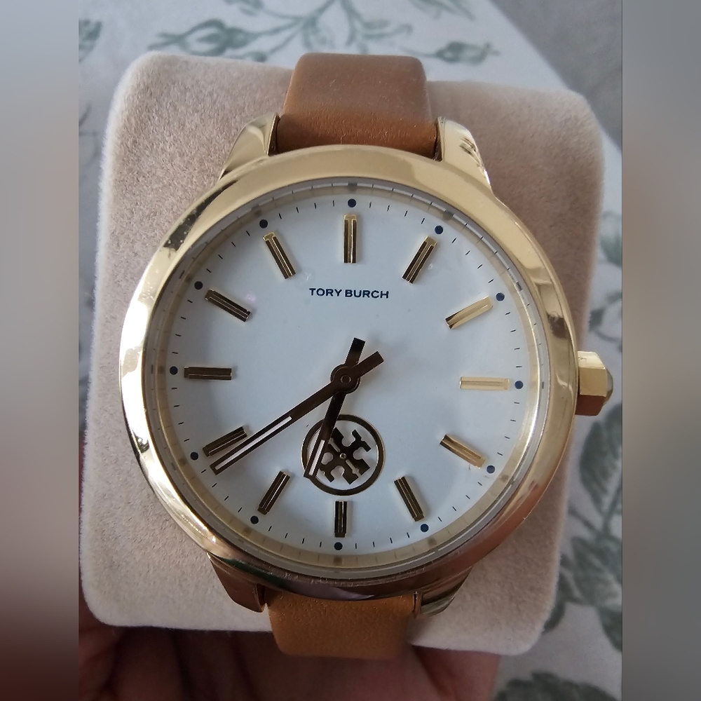 Tory Burch Gold and Brown Leather Watch